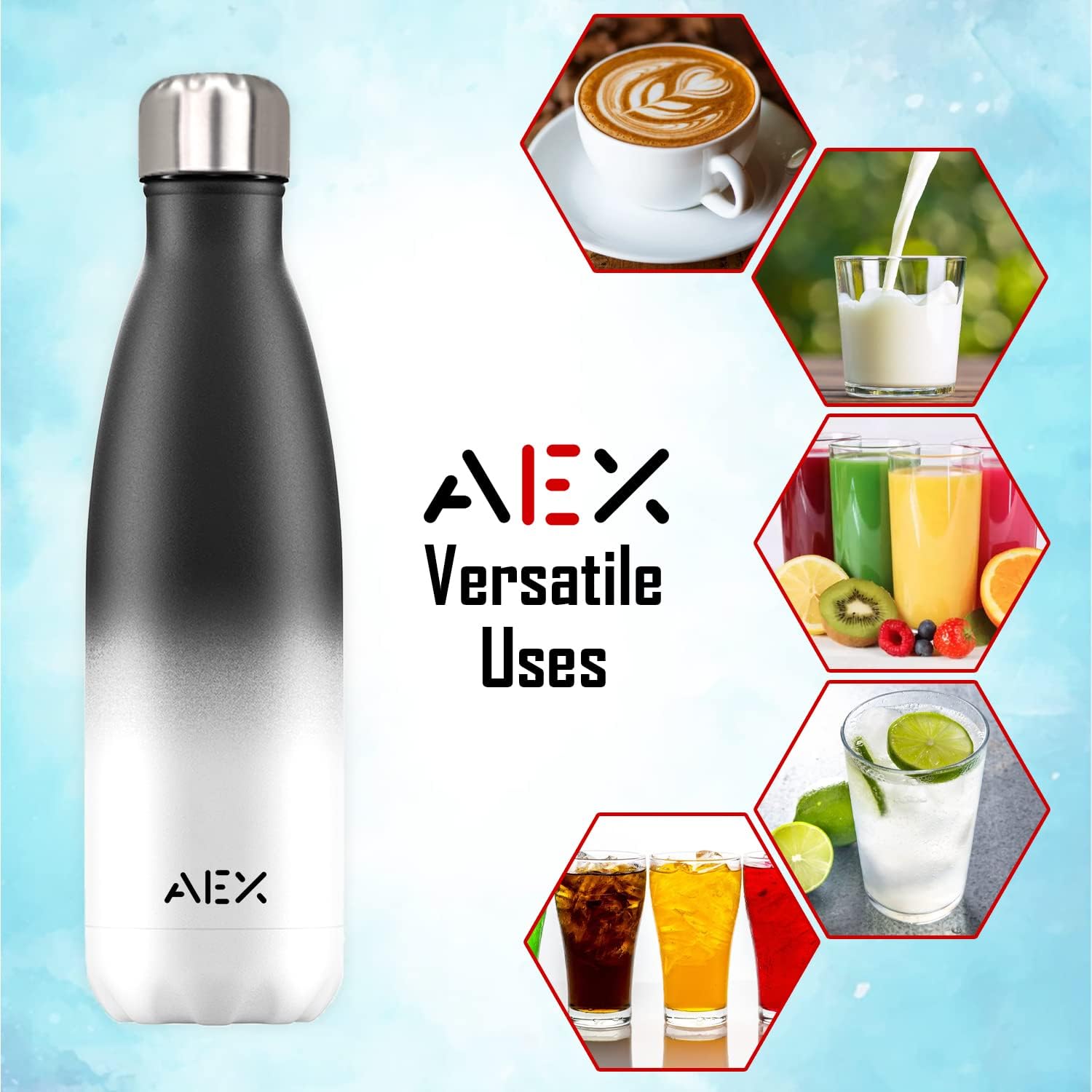 Double Insulated Vacuum Flask Stainless Steel Water Bottle Thermos Flasks Water Bottle for Hot and Cold Drinks Thermal Bottle 1000ml [Black_White]