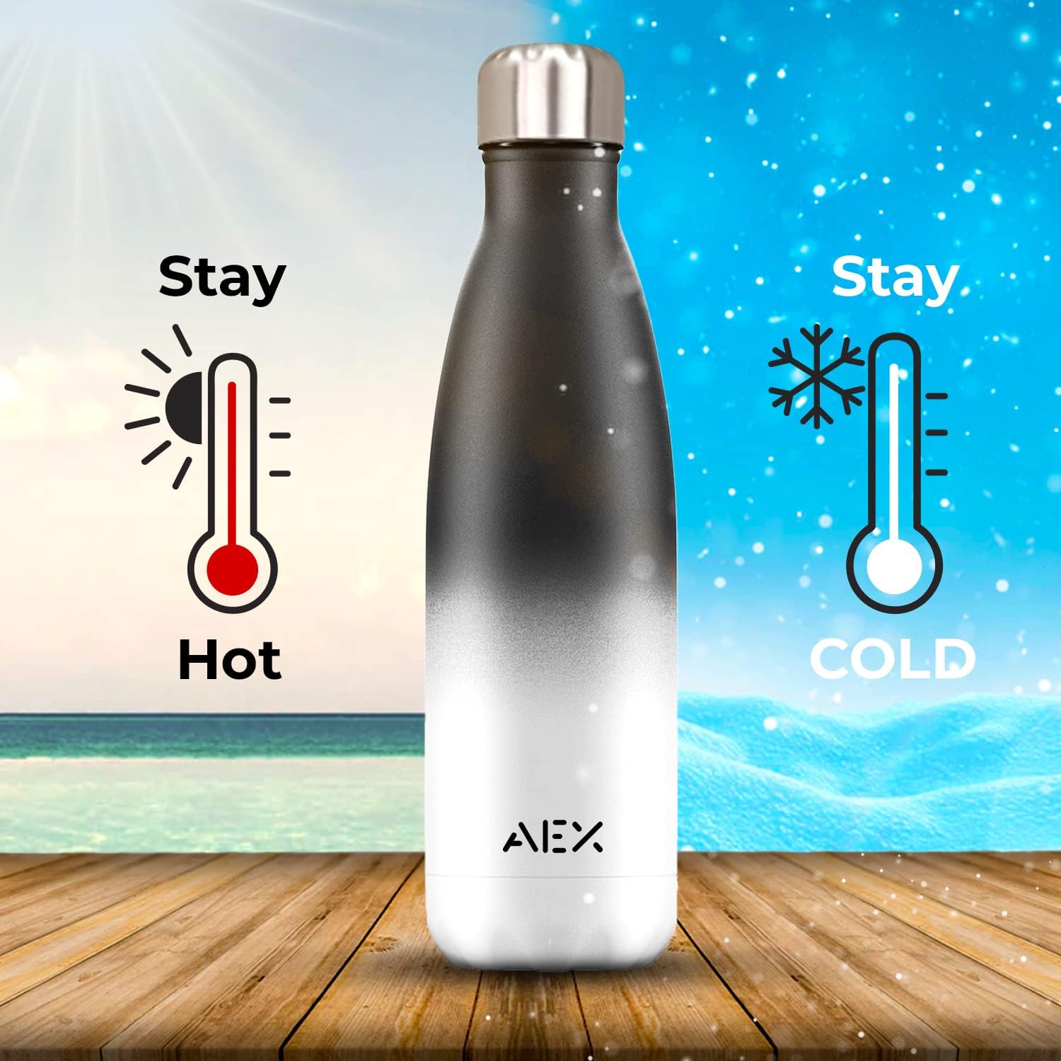 Double Insulated Vacuum Flask Stainless Steel Water Bottle Thermos Flasks Water Bottle for Hot and Cold Drinks Thermal Bottle 1000ml [Black_White]