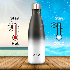 Double Insulated Vacuum Flask Stainless Steel Water Bottle Thermos Flasks Water Bottle for Hot and Cold Drinks Thermal Bottle 1000ml [Black_White]